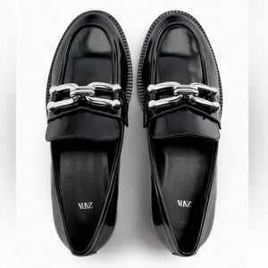 NWT ZARA LUG SOLE EMBELLISHED BUCKLE LOAFER MOCASSINS